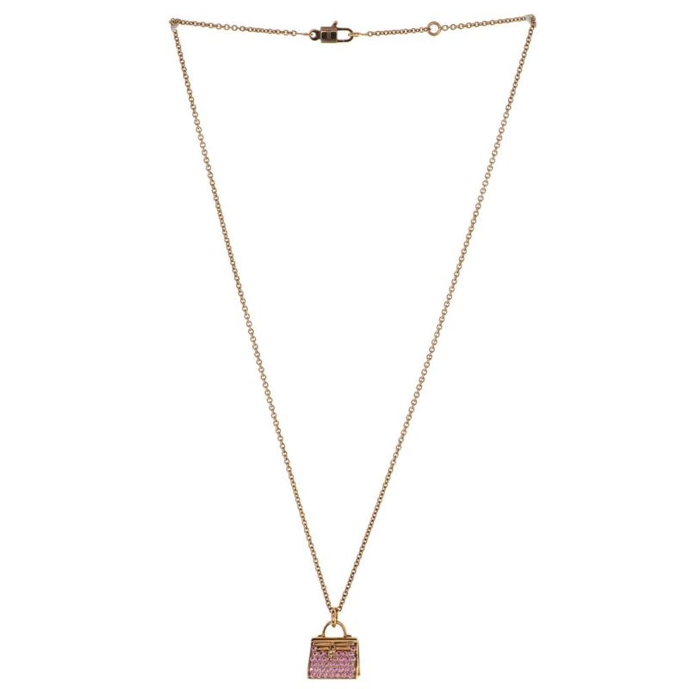 Hermes Amulettes Kelly Pendant NM Necklace 18K Rose Gold and Pink Sapphires - - Picture 2 of 4